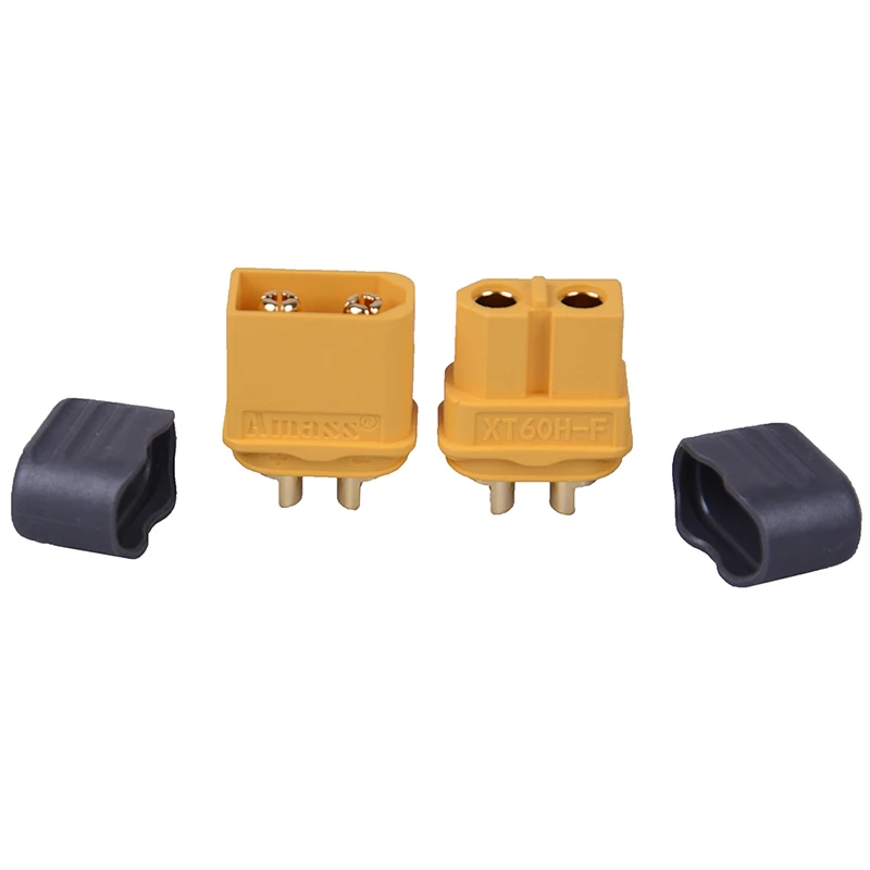 Paire de connecteurs XT60H mâle et femelle dorés, parfaits pour applications modélisme 60A haute puissance.