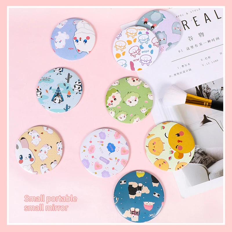 Cartoon Small Mirror Mini Portable Student Makeup Mirror makeup mirror Cute Folding Cosmetics Women Cosmetics Tools Color Random 1PCS