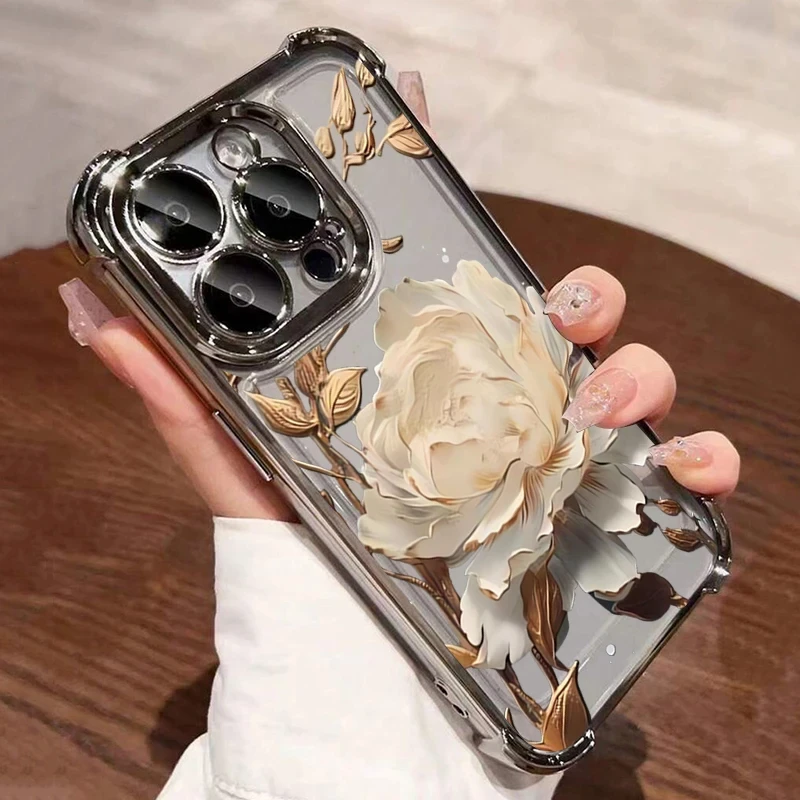 Elegant Golden Lotus Flower Electroplated Airbag Clear Phone Case