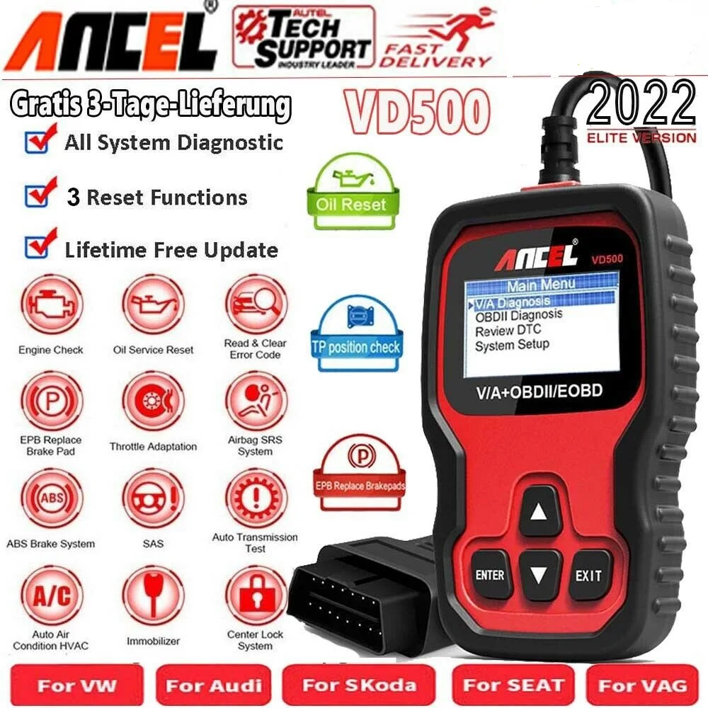 Ancel Vd500 Automotive Obd2 Full System Airbag Abs Oil Service Reset Obd 2 Car Diagnostic Tool For Vag Vw Audi - Code Readers & Scan Tools - AliExpress