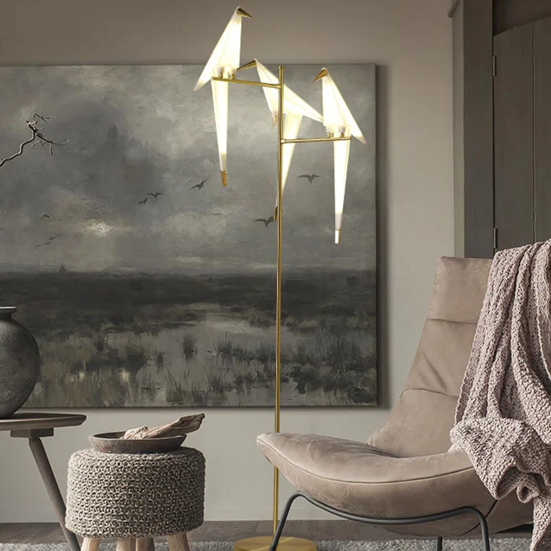 

Bird floor Lamp Creative Acrylic Thousand Paper Cranes Perch Gold Floor Lamp For Living Room Bedroom Home Decor Origami Lamp