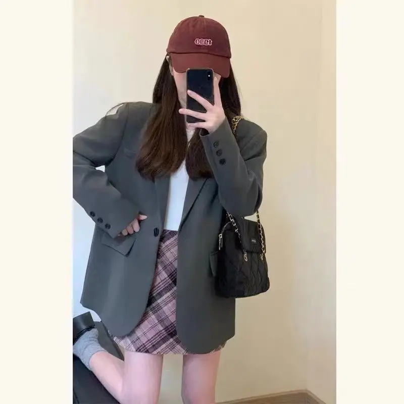 High-end Design Gray Blazer Women Long Sleeve Coat Spring Autumn Jacket Office Ladies Suit Solid Blazer Mujer Women Clothing