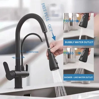 Rubinetto girevole estraibile da cucina con spruzzatore a doppia funzione Rubinetto per lavello di alta qualità Rubinetto per acqua calda e fredda Rubinetto da piano ﻿ 1