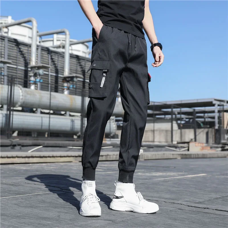 Men's overalls Korean version of the trend of loose casual pants long pants handsome tie-in athletic pants