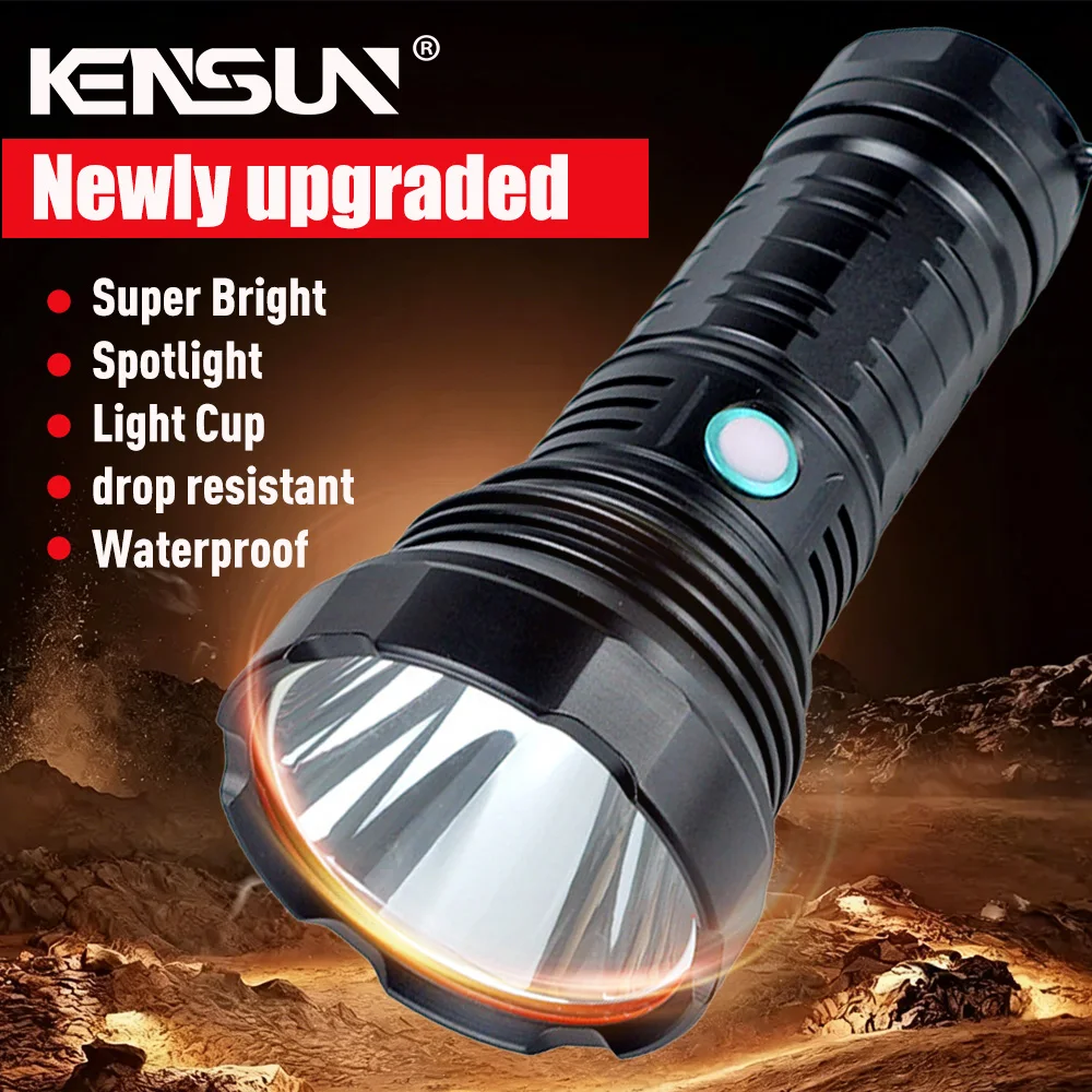 고출력 LED 손전등 USB 충전식 초강력 전술 토치 강력 반사광 컵 랜턴 장거리 램프
