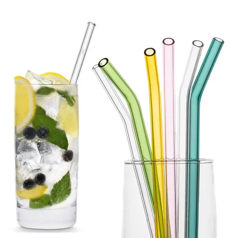 Drinking straws glass straw set 8 colors 4pcs reusable glass straws with cleaning brush eco-friendly high borosilicate