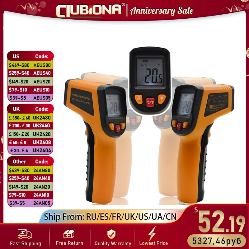 

CLUBIONA New Arrival LCD Display Infrared Digital Celsius/Fahrenheit switchable Surface Portable Temperature Thermometer