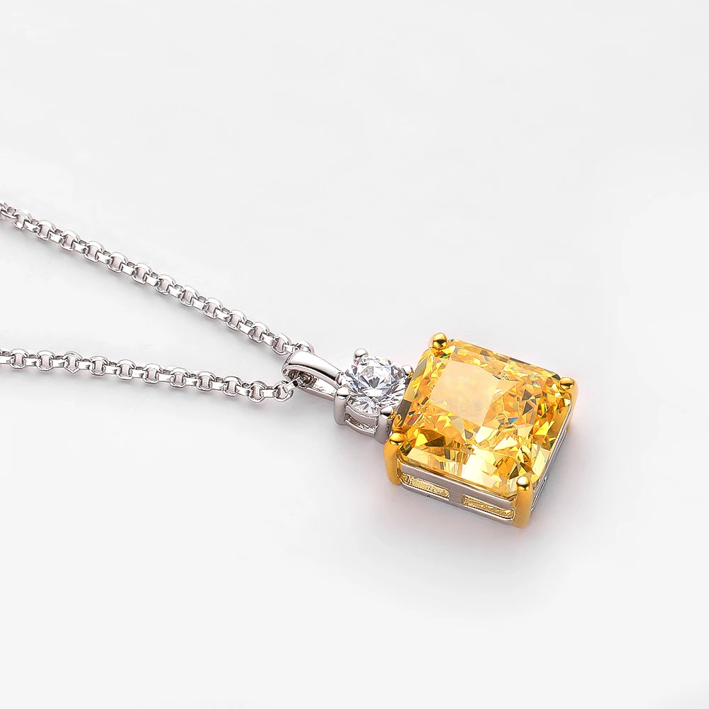 925 Sterling Silver 9*10mm Yellow Ice Cut Topaz High Carbon Diamoind Pendant Neckalce for Women Party