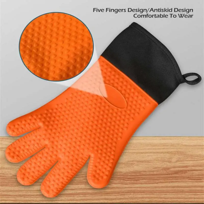 

Silicone Cotton Gloves Insulation Gloves Baking Oven Microwave Gloves Kitchen Anti-slip Silicone BBQ Oven Mitt Pot Holder