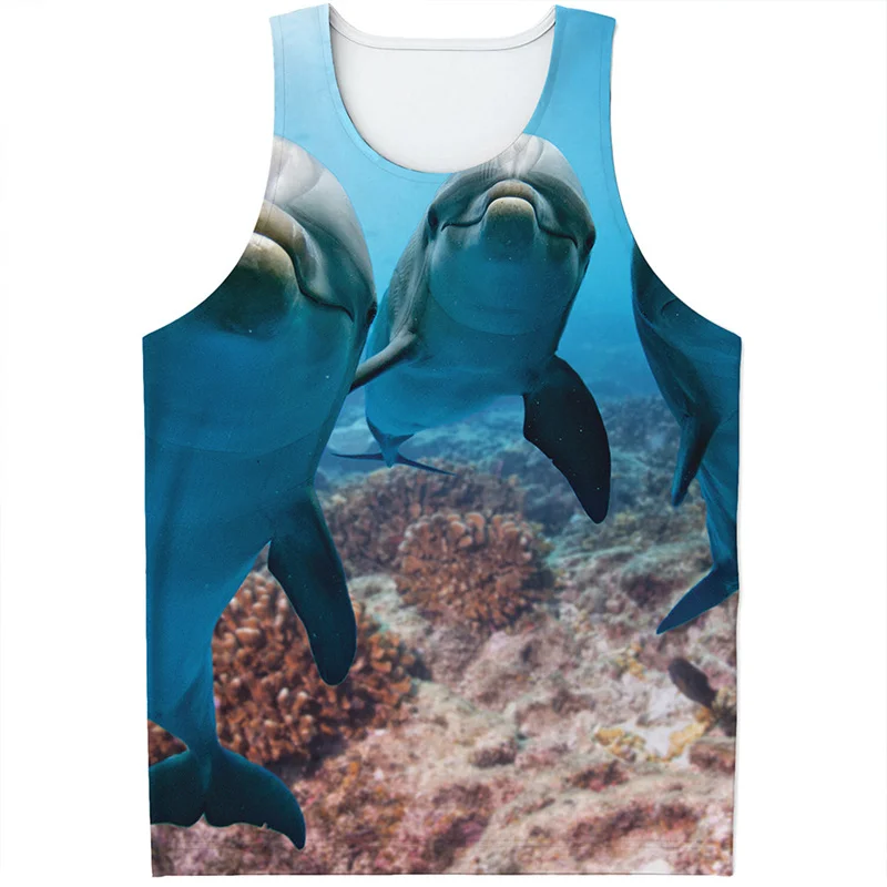 

Cute Dolphin Graphic Tank Top For Men 3D Printed Sea Animal Vest Streetwear Loose Waistcoat Quick Dry Kids Sleeveless Tees