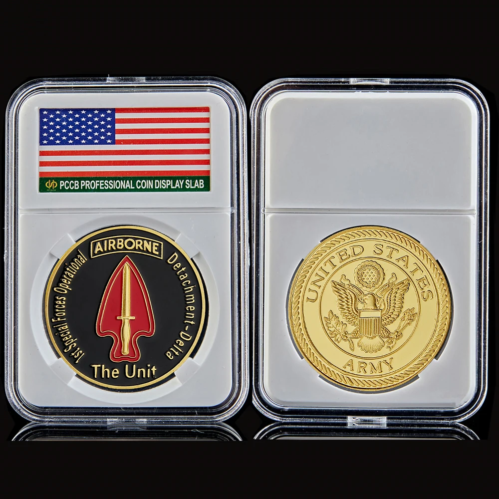 

USA Unit 1st Special Forces Operational Airborne Army Gold Challenge Coin W/ Capsule Protection
