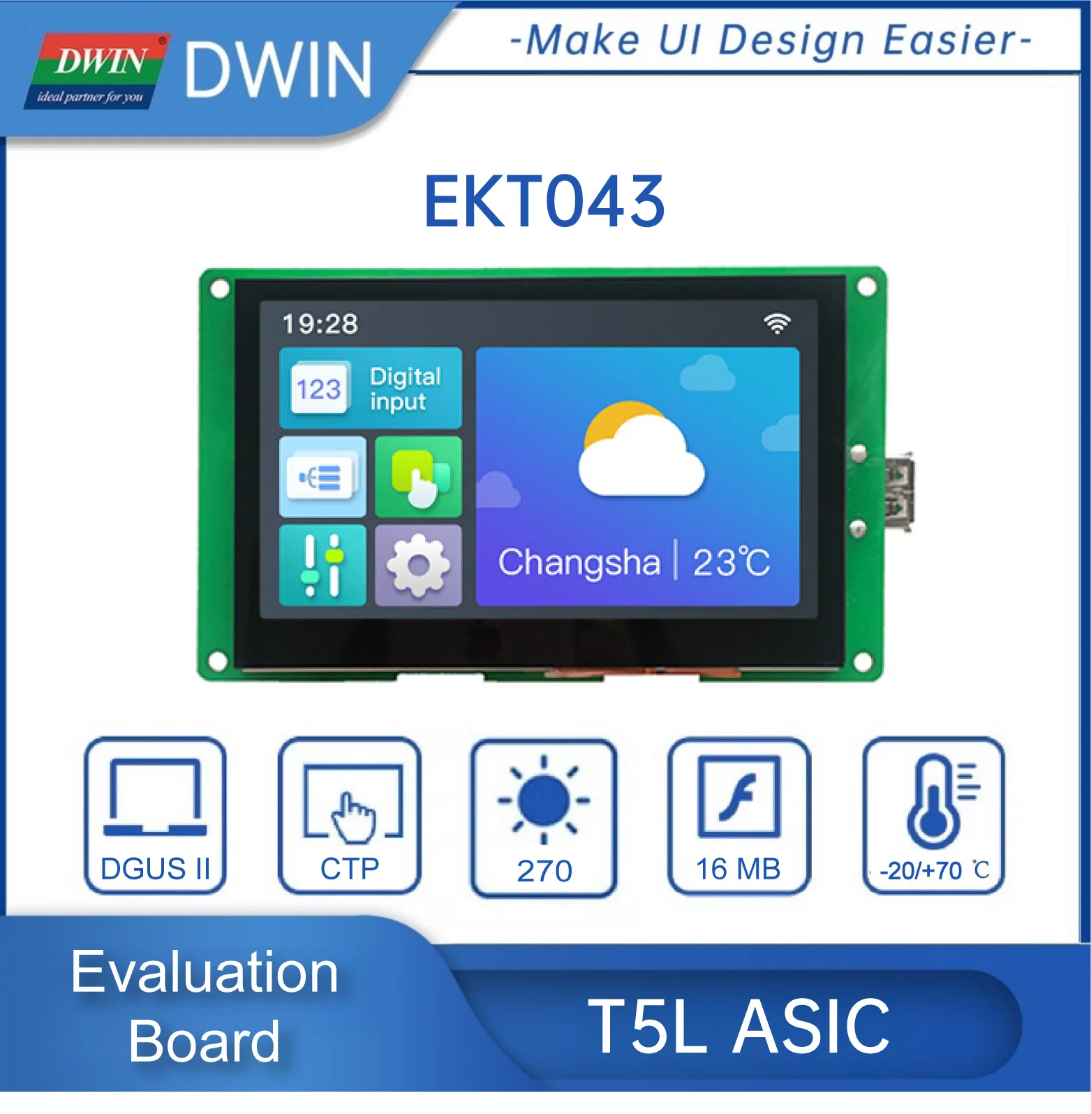 DWIN EKT043 T5L1 Evaluation Board with WiFi Module Interface Keil ...