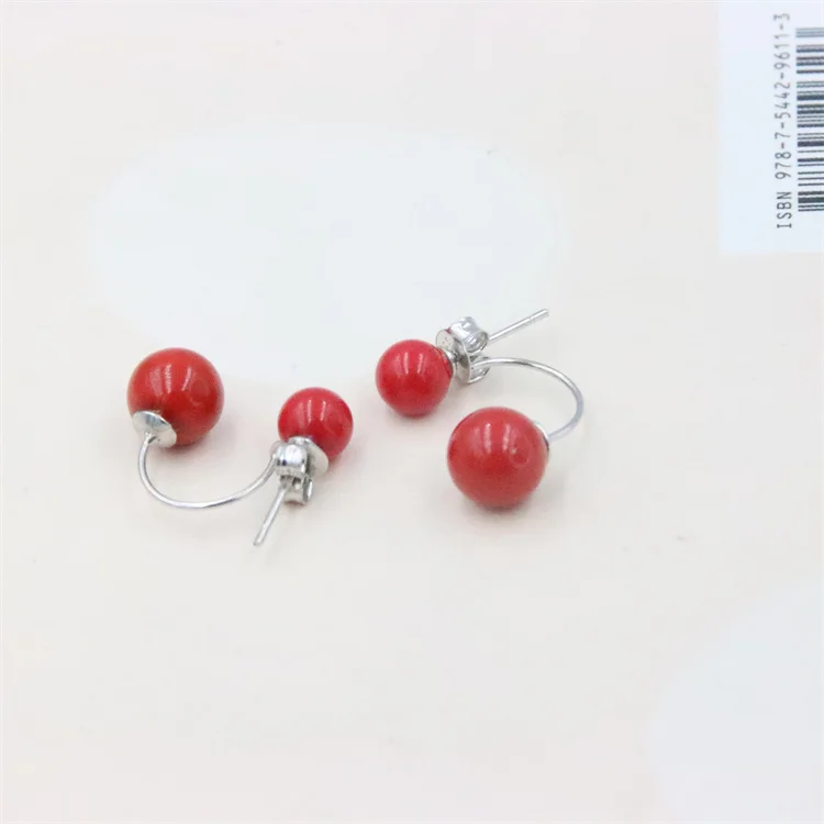 

ZFSILVER 100% 925 Sterling Silver Fashion Trendy Red Shell Pearl Double Ball Earrings For Women Charm Jewelry Elegant Party Gift