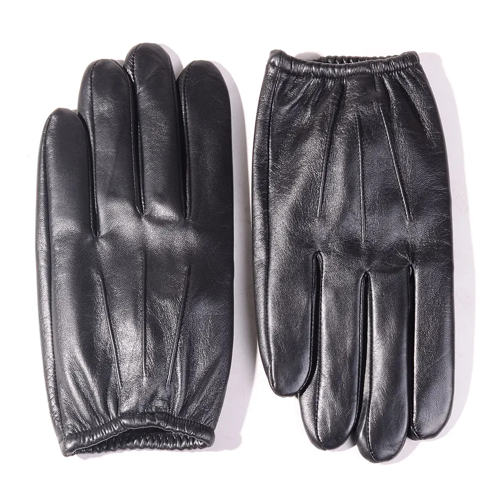 

Men's 100% Real Leather Goat Skin Thin Lining Classical Shrink Wrist Police Tactical Touch Screen Short Gloves