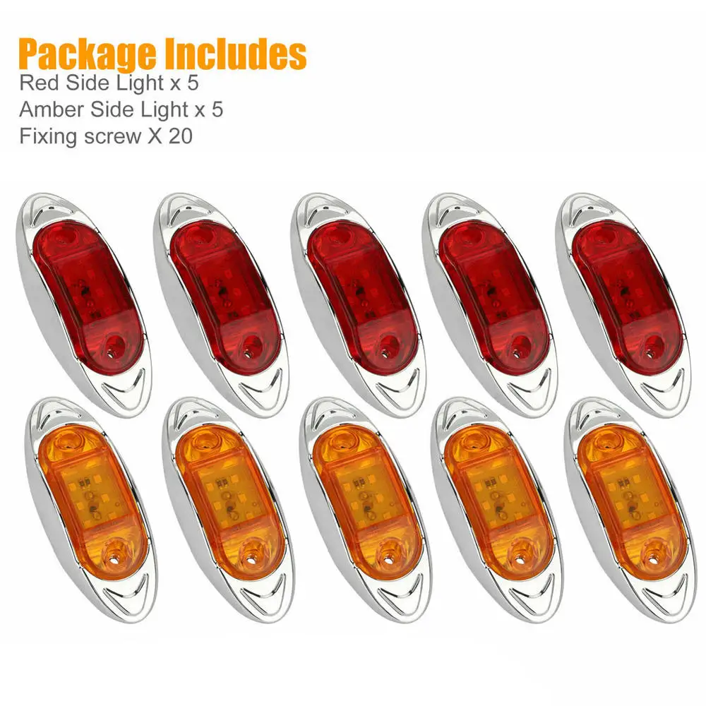 

10Pcs Amber/Red 6LED Truck Trailer Side Marker Indicators Light Car Signal Brake Rear Warning Clearance Lamp 12V 24V Waterproof