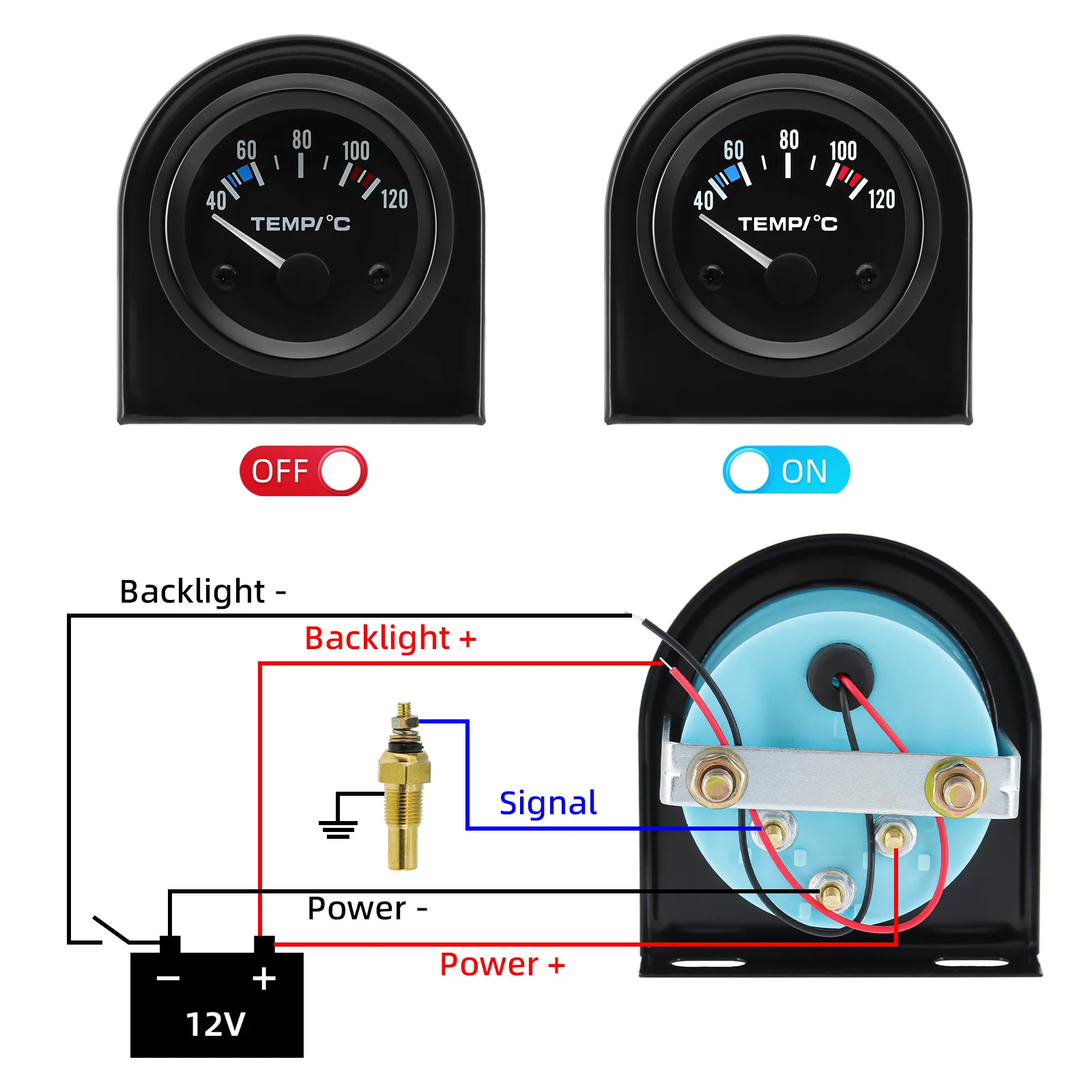 2'' 52mm 자동차 자동 수온 게이지 40-120 ℃   수온 측정기 조인트 파이프 센서 라디에이터 어댑터 2640mm(옵션)