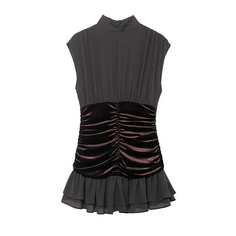 Women's Fashion Velvet Splicing Short Dress Spring Summer New Sleeveless Mini Dresses For Women Slim Night Party Dresses