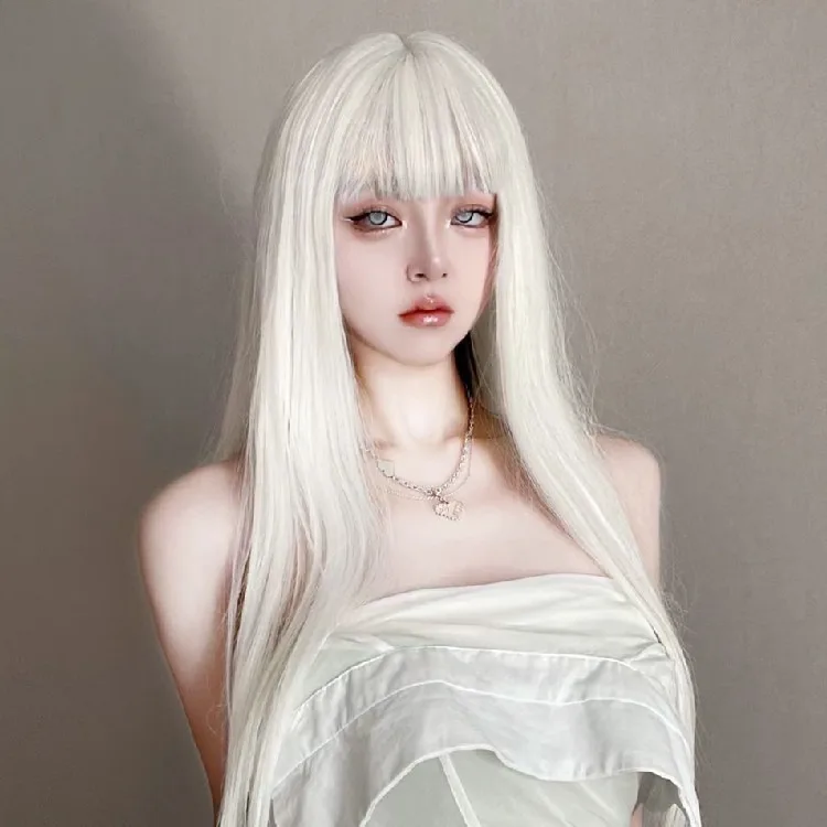 White wig with bangs image 7