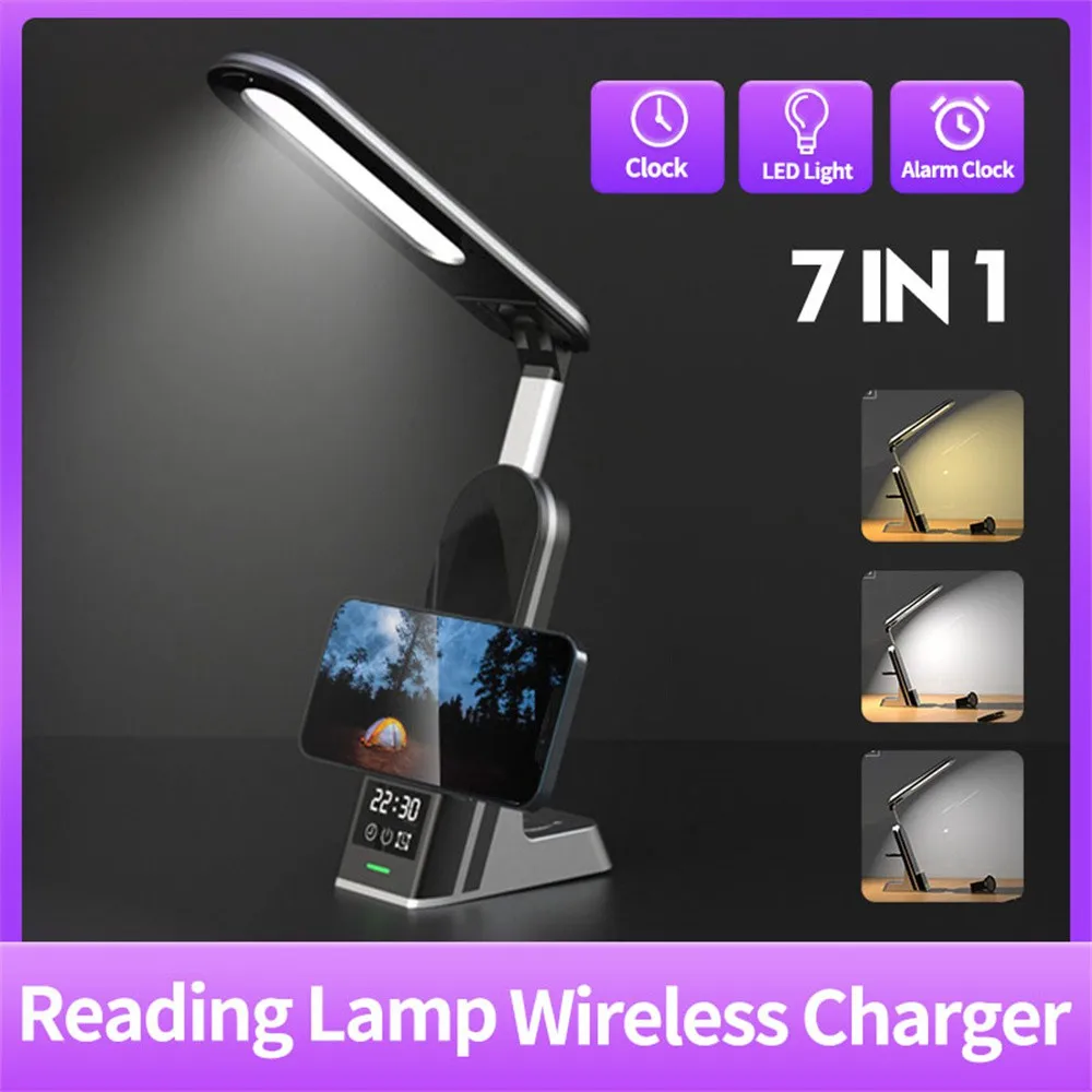 

LED Dimmable Table Lamp Wireless Charger 7 in 1 For iPhone 14 13 12 X Pro Max Fast Charging Dock Station For Apple Watch Airpods