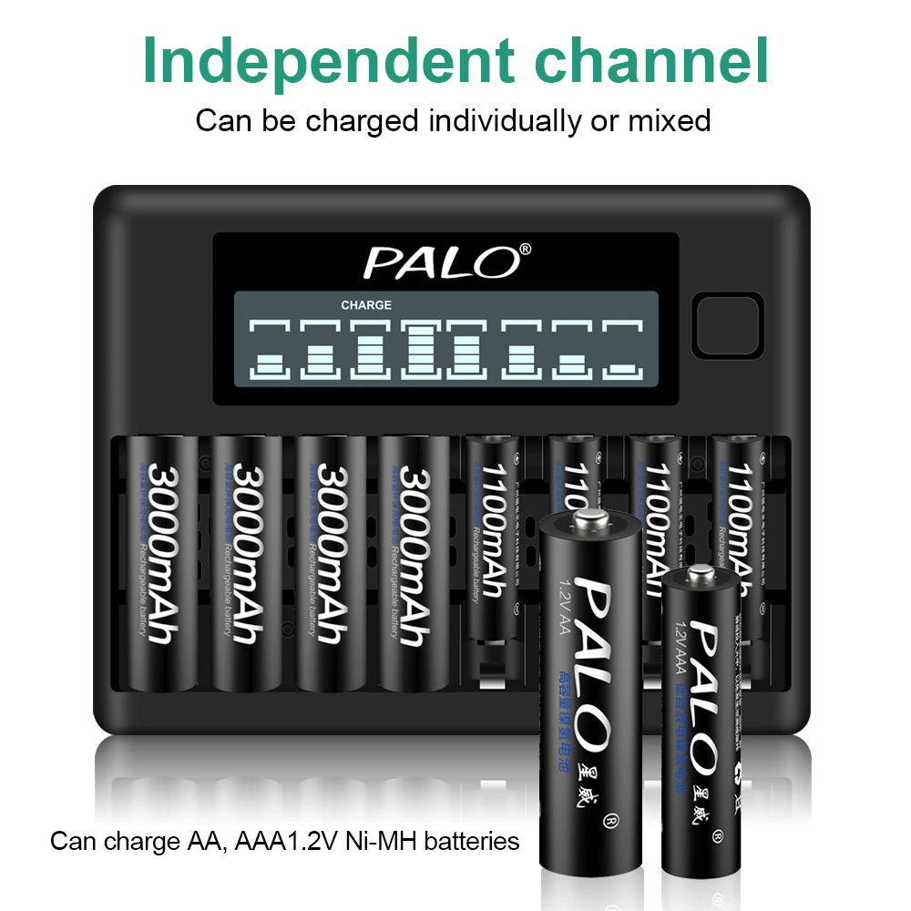 Fast Smart AA AAA Charger 8-Slot LCD Display Intelligent AA AAA Battery Charger for 1.2V Ni-MH NiCd Rechargeable Battery