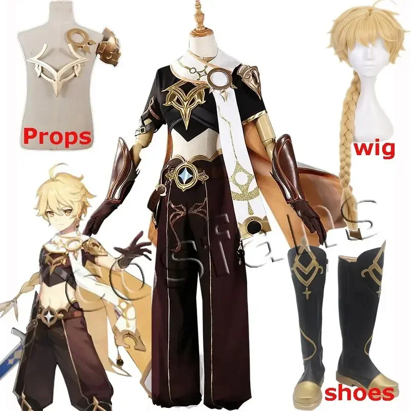 

2020 Genshin Impact Traveler Aether Game Suit Cool Gothic Uniform Cosplay Costume Halloween Party Outfit For Men women Role Play