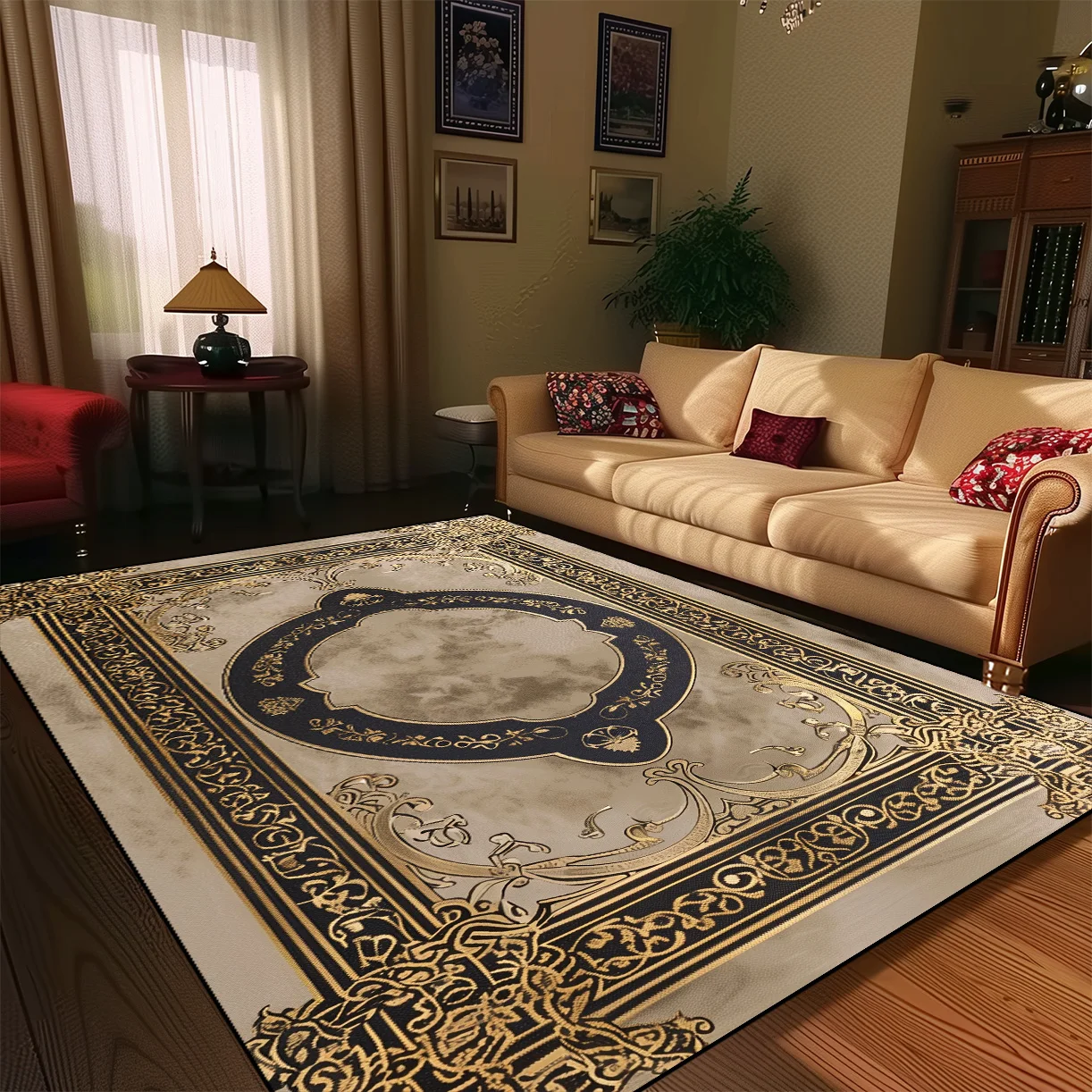 Living Room Decoration Gold Carpets European Style Retro Soft Rug Hall Sofa Side Floor Mat Room Decor Large Carpet Anti Slip 3