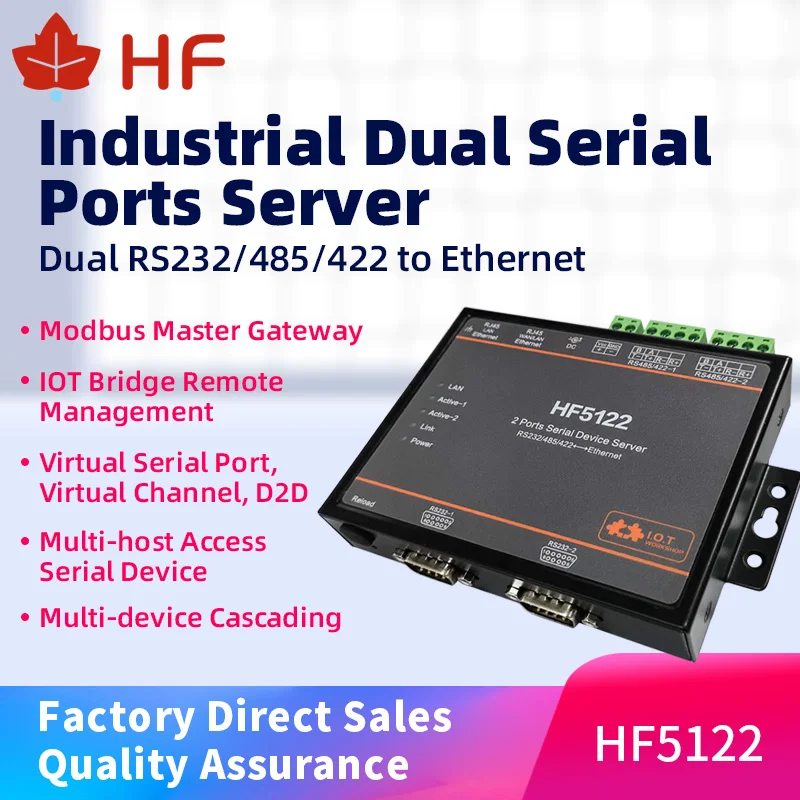 

IOT Serial to Ethernet Converter - FreeRTOS, 2-Port Transmission, Serial Server,modbusrtu HF5122RJ45 RS232/485/422 to tcp module