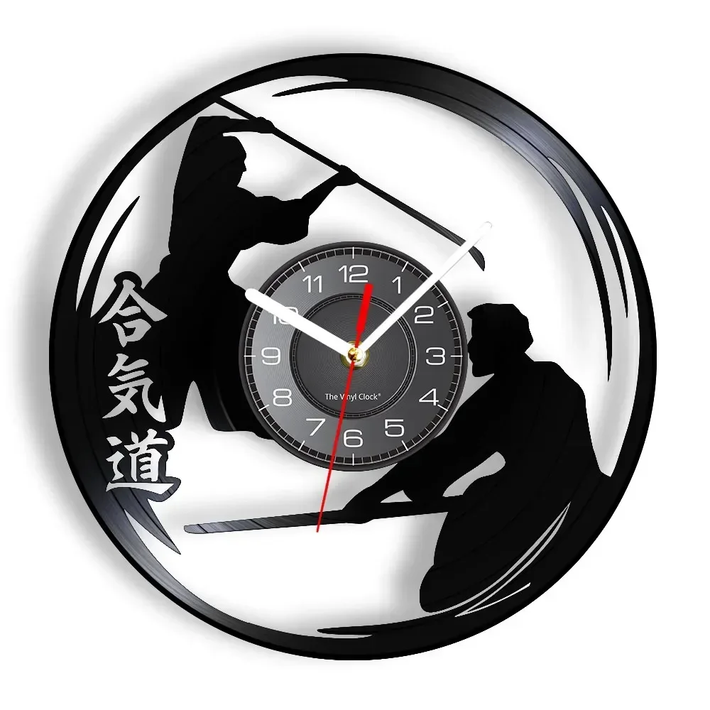 

Японские Настенные часы Aikido Kanji для боевых искусств, боевых искусств, спорта, виниловых записей, пещера доджо, Декор, резная музыкальная запись, часы