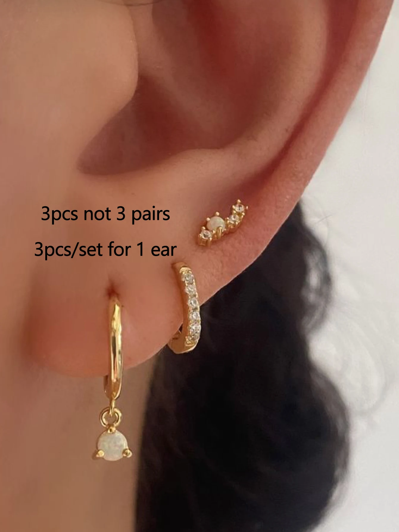 3pcs Minimalist Synthetic Zircon Inlaid Earrings for Women