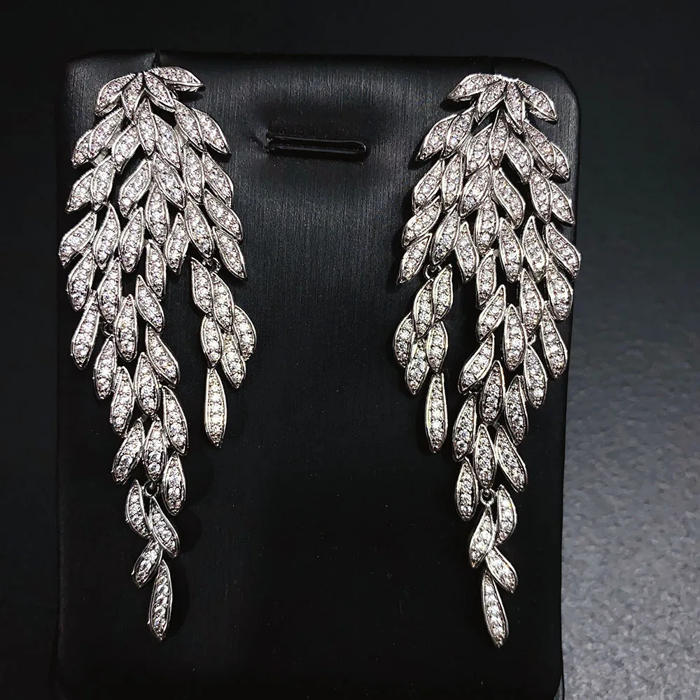 

S925 silver needle multi-layer leaves exaggerated tassel earrings fashion light luxury design trend earrings