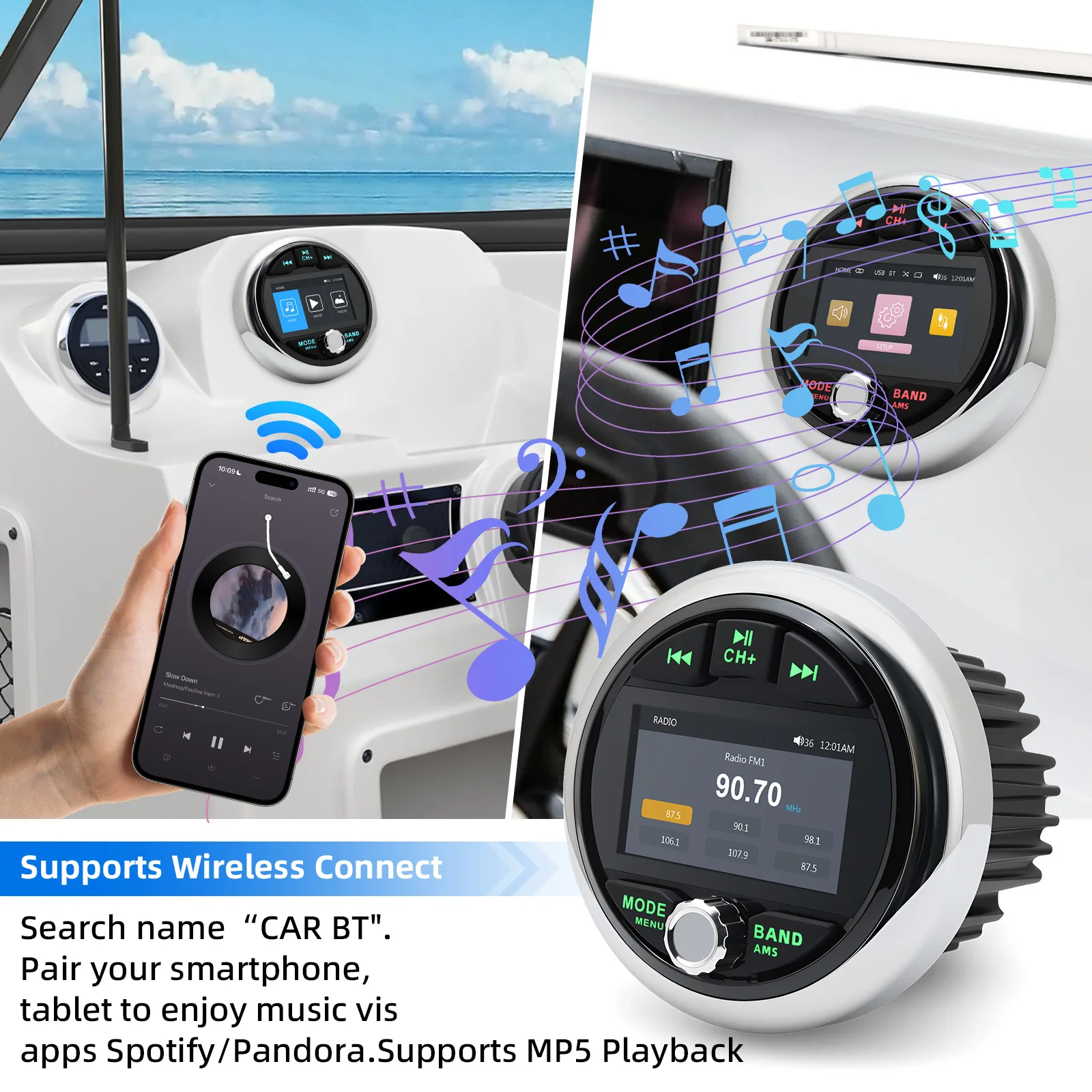Marine Stereo Waterproof IPX5 Boat MP5 Radio Player Bluetooth-compatible FM AM RDS Audio For Yacht ATV UTV Cart Motorcycle