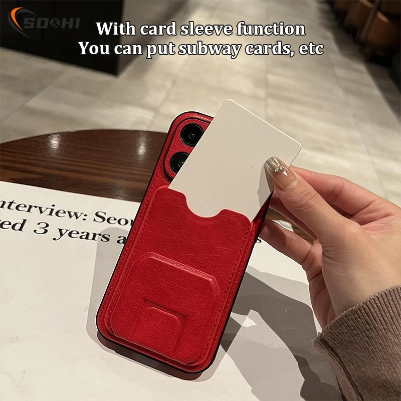 Universal Leather Phone Stand Phone Wallet Stick Card Holder