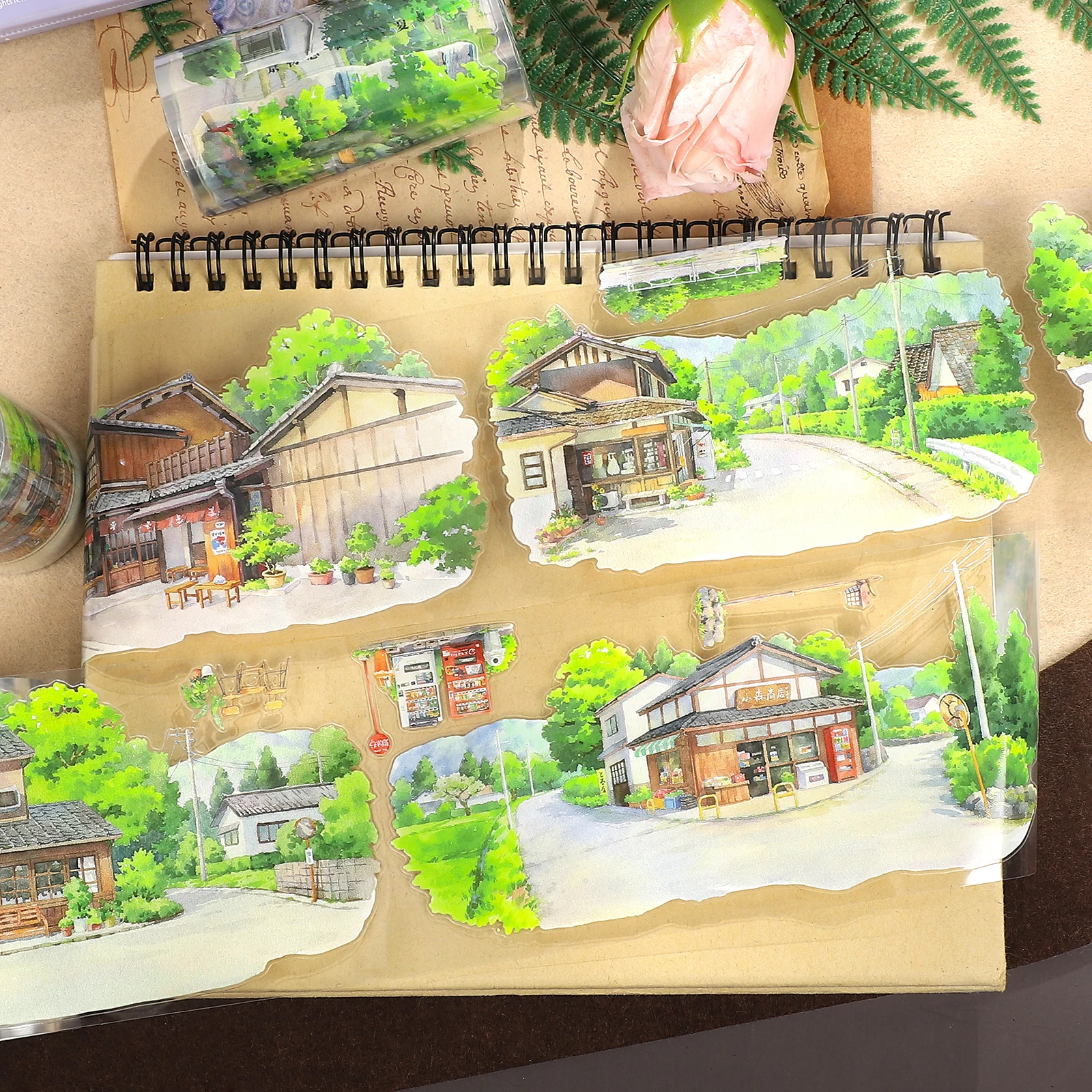 80mm * 5m 빈티지 여름 마을 거리 나무 풍경 PET 테이프 크리 에이 티브 DIY 저널 재료 콜라주 스크랩북 편지지