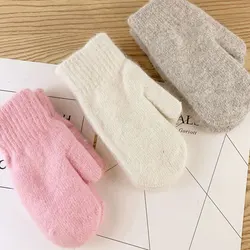 New Women Winter Warm Short Rabbit Fur Gloves Plus Cashmere Inside Thicken Cute Simple Cycling Soft Solid Full Fingers Mittens