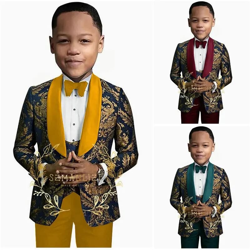 3-16 Years Old Groom Boy Suits Floral Handsome Cute Kids Wedding Party Tuxedos 3 Piece Suits (Jacket+Pants+Vest)