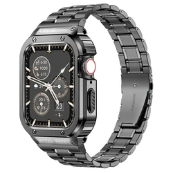 Premium Stainless Steel Metal Case Strap for Apple Watch - Enhanced Modification Kit (Grey)
