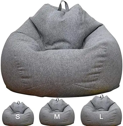 Large Lazy Sofa Cover, Small Bean Bag Chair Without Filler, Linen Cloth Lounger Seat for Living Room, Red 85x105cm