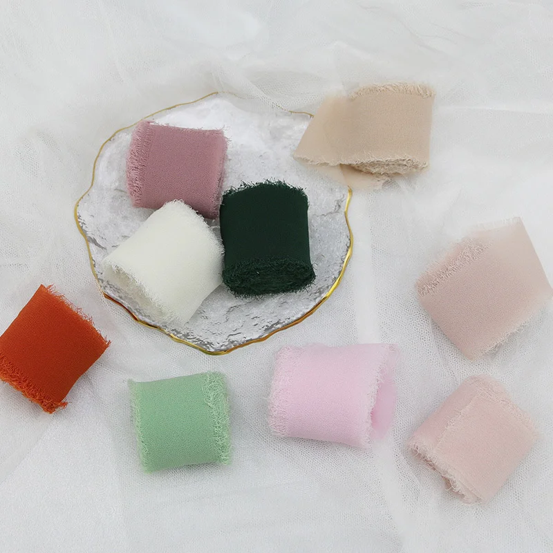 (5meters/roll)35mm Chiffon Raw Edge Ribbon Lace Handmade Gift Packaging Wedding Decoration Handicraft Production Vintage Bow