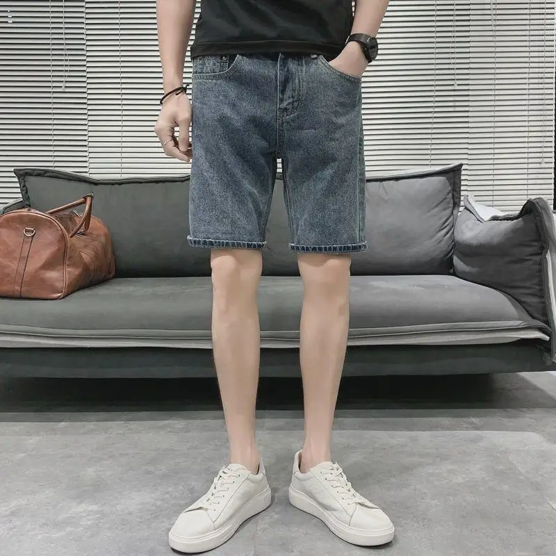 Outdoor Invisible Open Crotch Sex Men's Jeans Casual Classic Fit Drawstring Summer Beach Shorts with Elastic Waist and Pockets