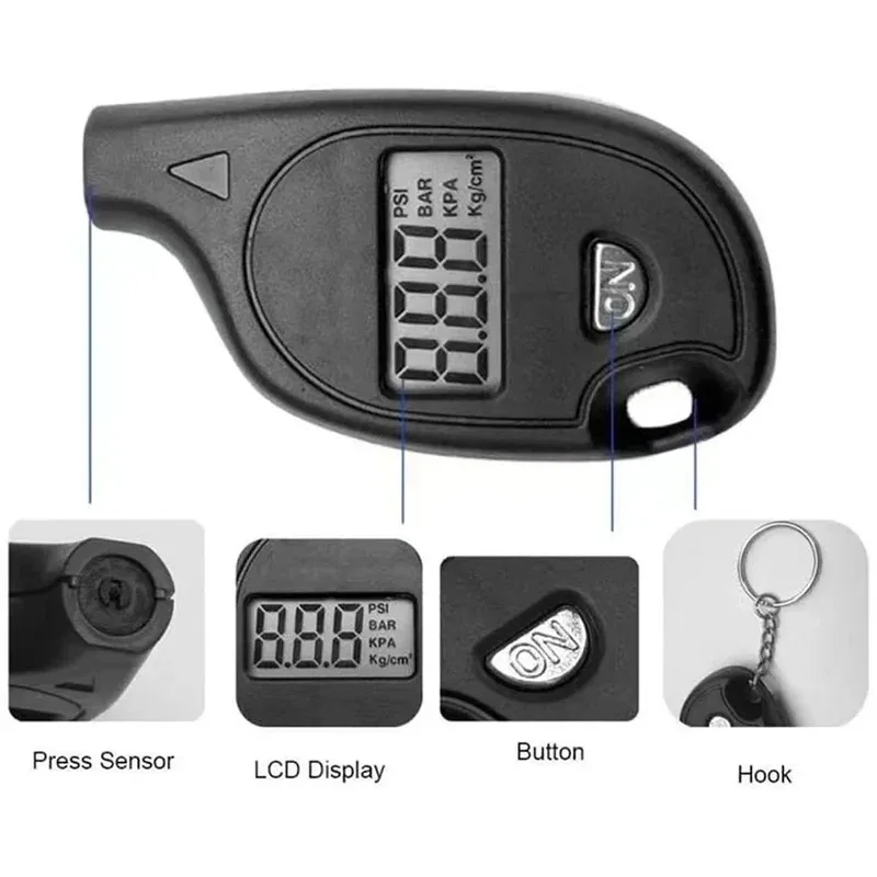 Digital Tire Pressure Gauge with LCD Display - PSI/Bar/kPa Unit Switch&Over-Inflation Alert for Car Motorcycle Bike Safety Check