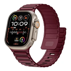 Universal Silicone Magnetic Watch Strap - Sleek & Versatile Design for 38mm 40mm 41mm (Wine red)