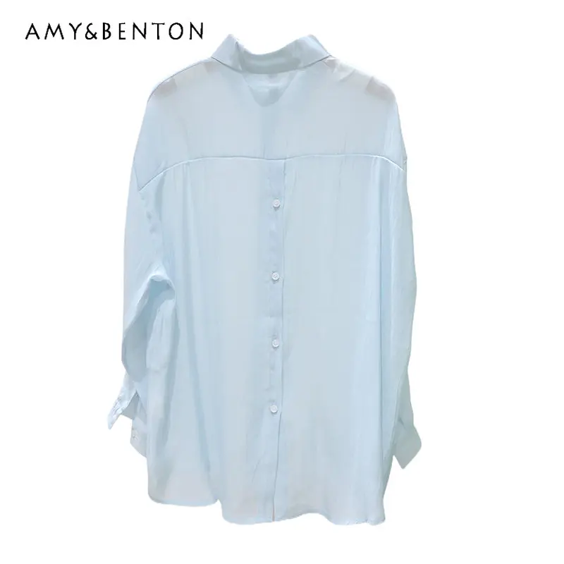 

Lightweight Cool Back Breasted Design Blouse 2023 Summer Loose Slimming Mid-Length Sun Protection Thin Long Sleeve Shirts Women