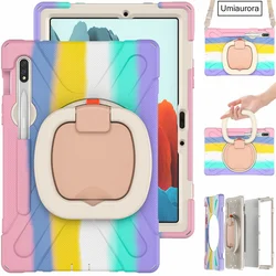 Enhanced Shockproof Tablet Case with Rotating Hand Ring and Stand for Tab S9 FE 10.9 inch (Rainbow Pink)