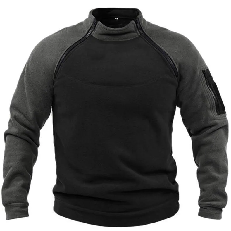 2023 Standing Collar Men's Sweater Spring and Autumn Loose Double Sleeve Colored Outdoor Thermal Breathable Tactical Men's Top