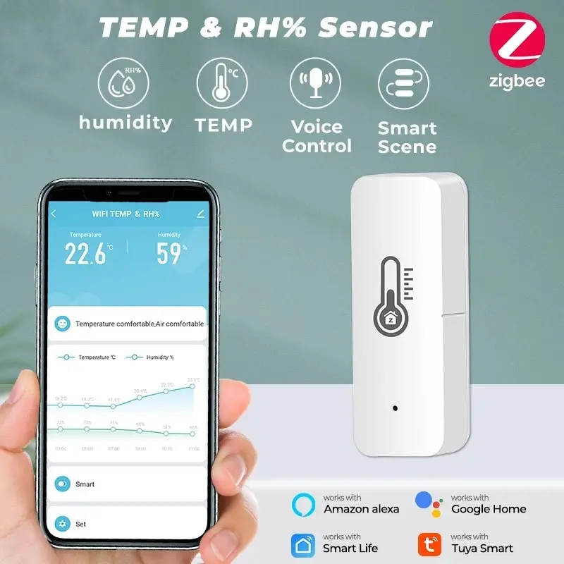 

Smart Home Temperature and Humidity Sensor Need Zigbee Gateway Hub Alexa Google Voice Control TY004 Tuya