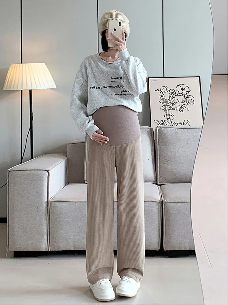 Spring Autumn Fashion Maternity Straight Pants Wide Leg Loose Across High Waist Trousers Clothes for Pregnant Women Pregnancy 5