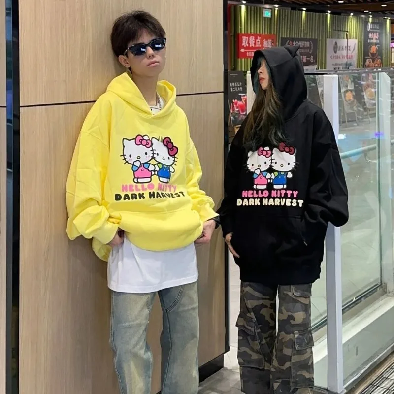 

Sanrios Hellokittys мультфильм Печать Пальто пары аниме свободный свитер с капюшоном модная кавайная Повседневная молния кардиган пальто