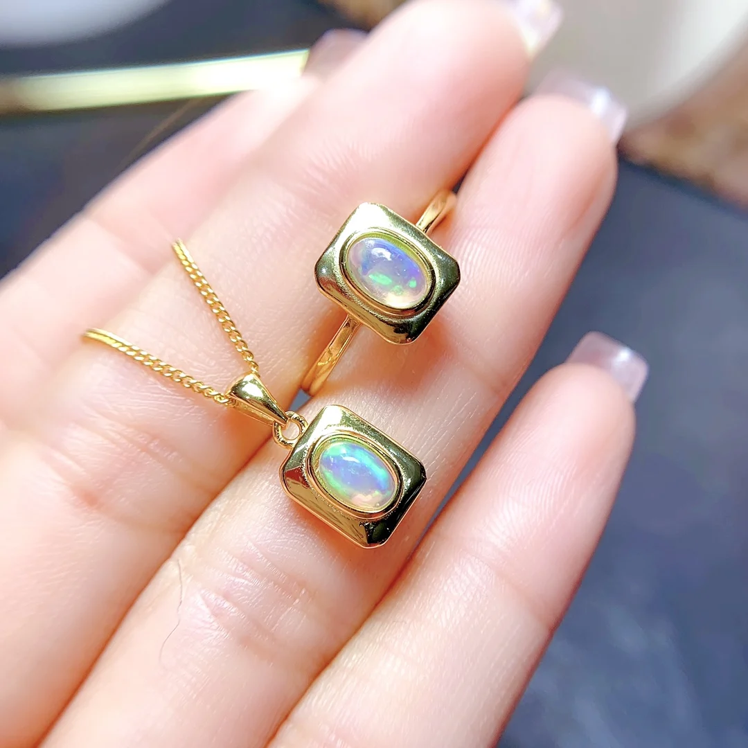 

Opal Sterling Silver 925 Jewelry Christmas Gift Green Jewelry Set necklace wholesale free shipping elegant ladies set fine