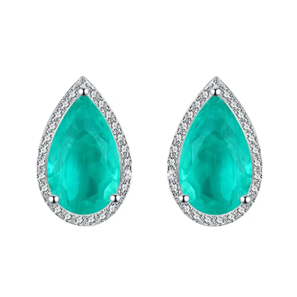 

STL Zhenchengda 6 * 9mm Droplet Shaped Synthetic Grandmother Emerald Earrings for Women 925 Sterling Silver Earrings