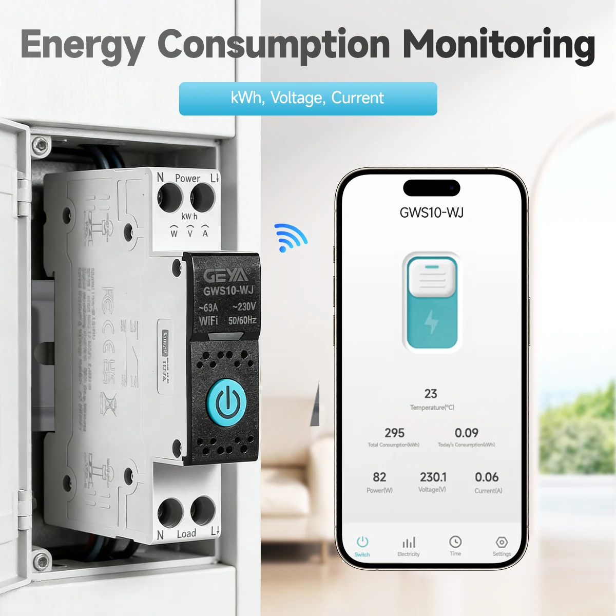 GEYA TUYA WiFi/ZigBee MCB 스마트 회로 차단기 과전류 저전압 보호 전력 계량 1-63A 원격 제어 스위치